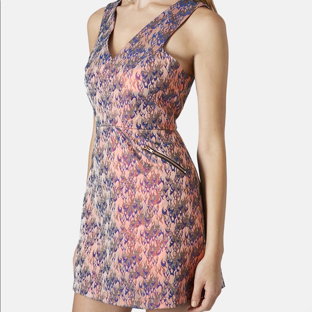 Topshop Flame Jacquard Shift Dress
